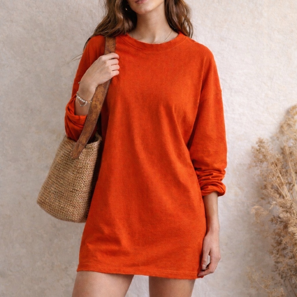 Free People Beach Magnolia Orange Long-Sleeve Mini Shift Dress NEW!